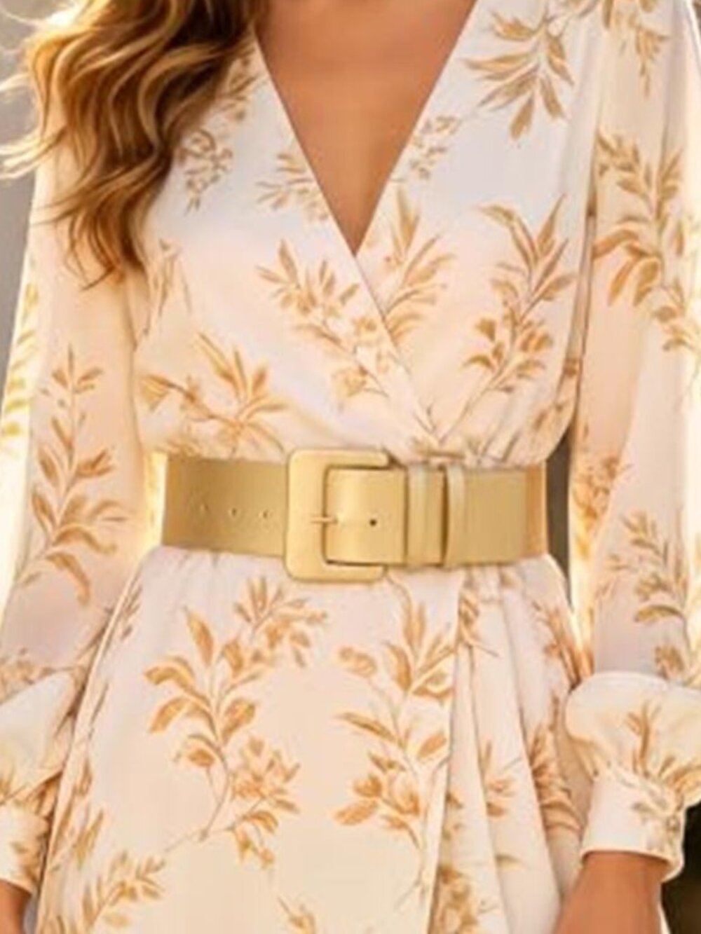Gold Wide Vegan Leather Waist Belt 2.13" Square Buckle Statement Dress Belt
